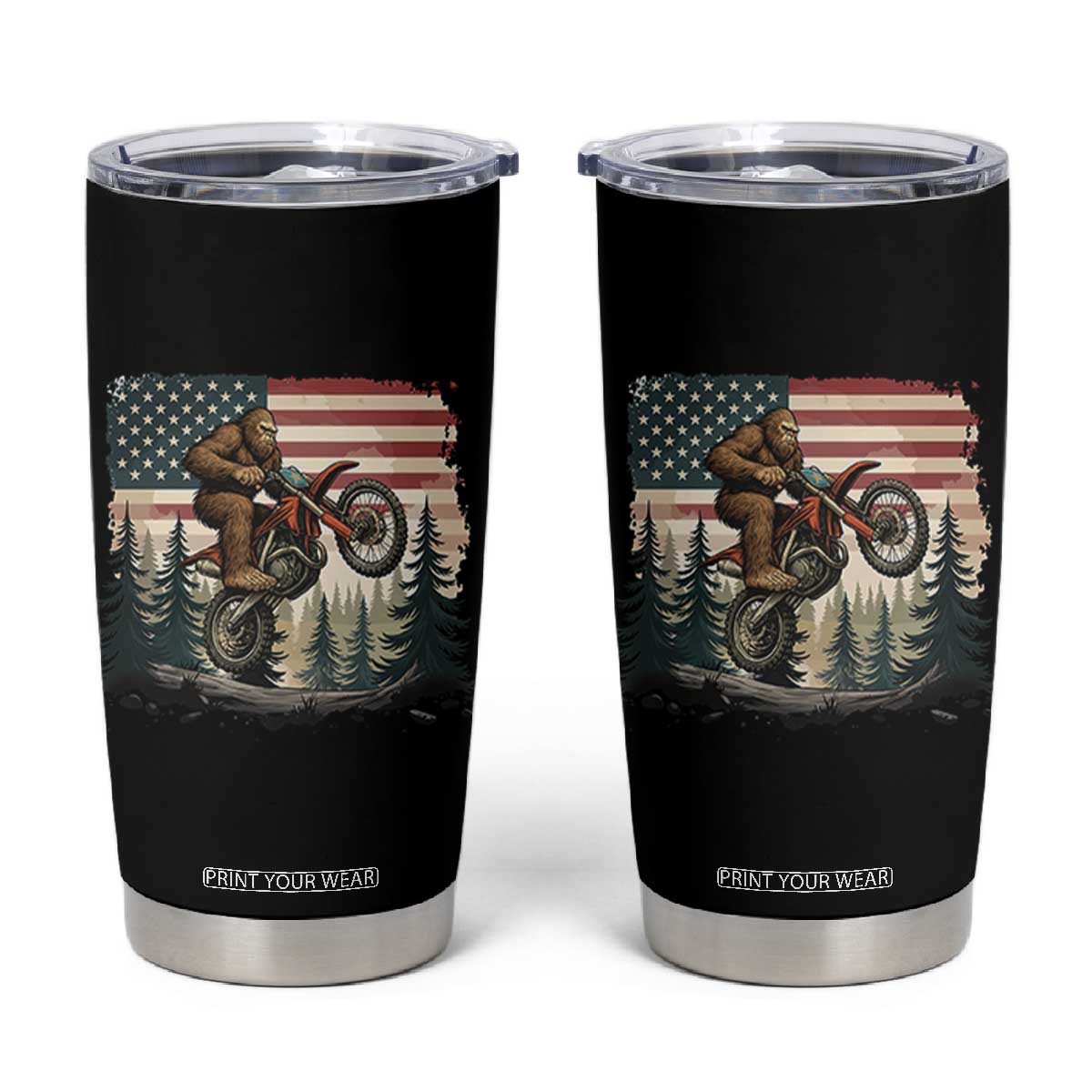 Bigfoot Dirt Bike Tumbler Cup Patriotic Sasquatch American Flag TS14 Black Print Your Wear