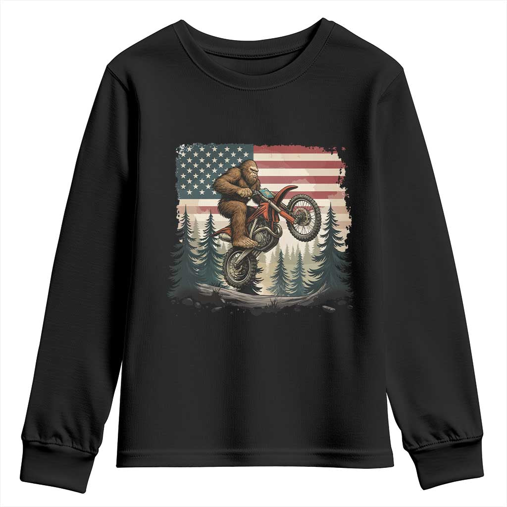 Bigfoot Dirt Bike Youth Sweatshirt Patriotic Sasquatch American Flag TS14 Black Print Your Wear