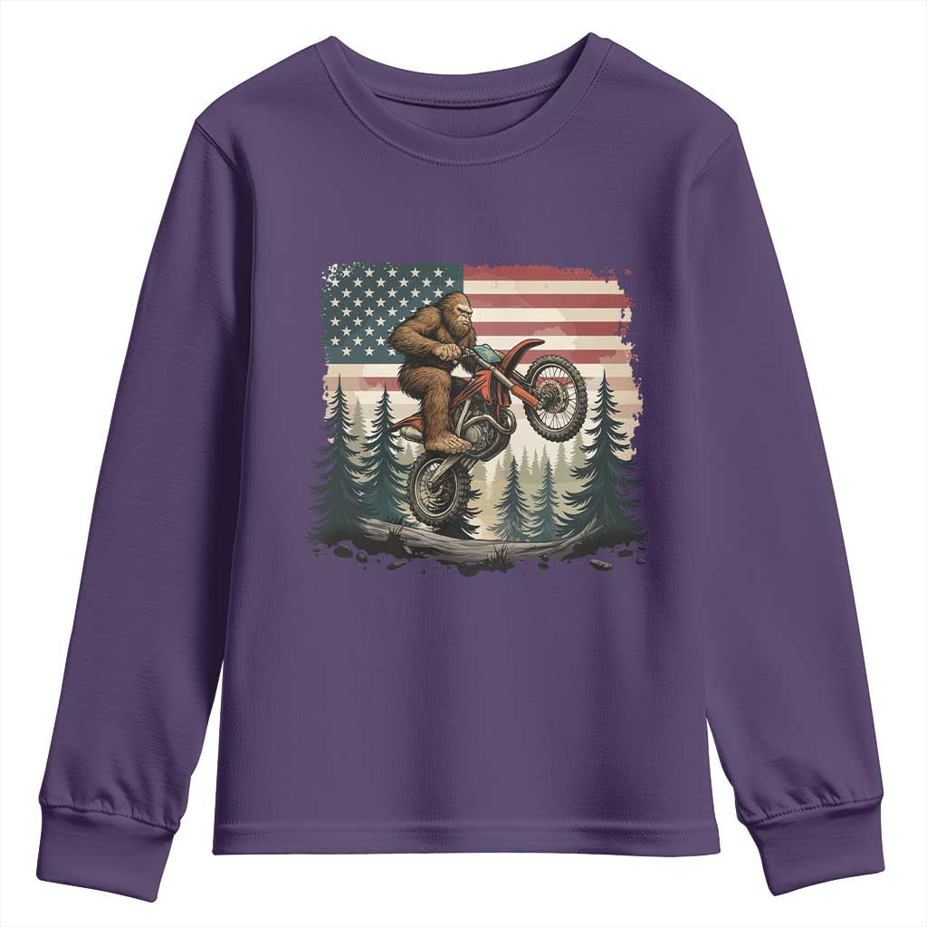 Bigfoot Dirt Bike Youth Sweatshirt Patriotic Sasquatch American Flag TS14 Purple Print Your Wear
