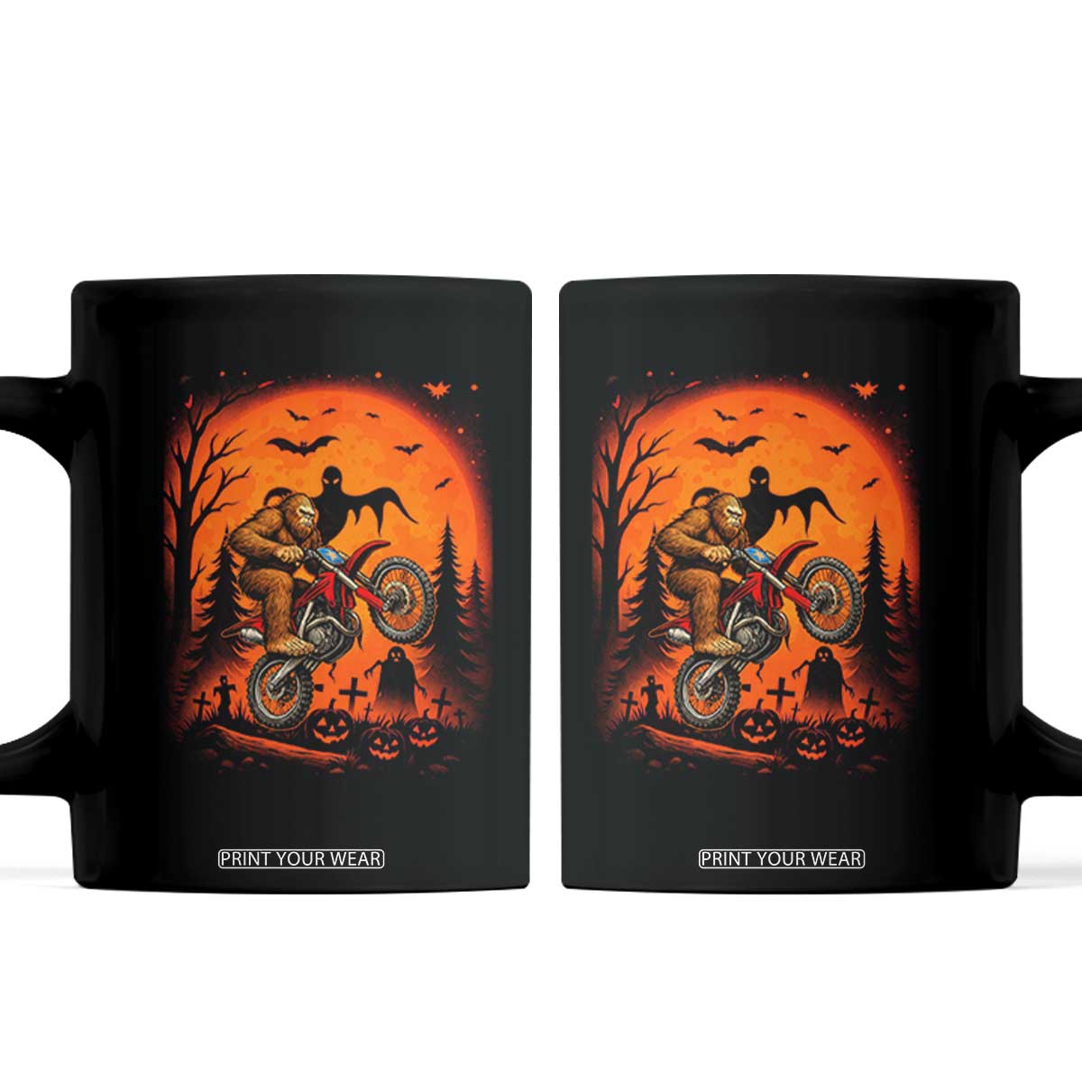 Bigfoot Dirt Bike Coffee Mug Sasquatch Halloween Creepy Biker TS14 Black Print Your Wear
