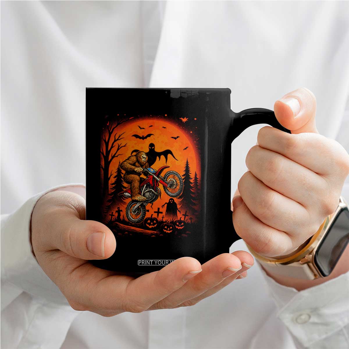 Bigfoot Dirt Bike Coffee Mug Sasquatch Halloween Creepy Biker TS14 Print Your Wear