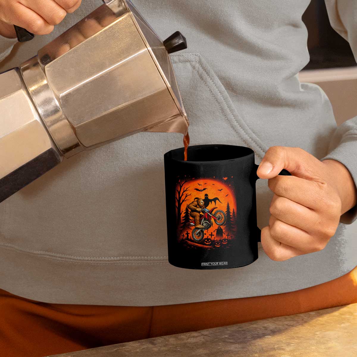 Bigfoot Dirt Bike Coffee Mug Sasquatch Halloween Creepy Biker TS14 Print Your Wear
