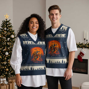 Bigfoot Dirt Bike V-Neck Knit Sweater Vest Sasquatch Halloween Creepy Biker TS14 Navy Beige Print Your Wear