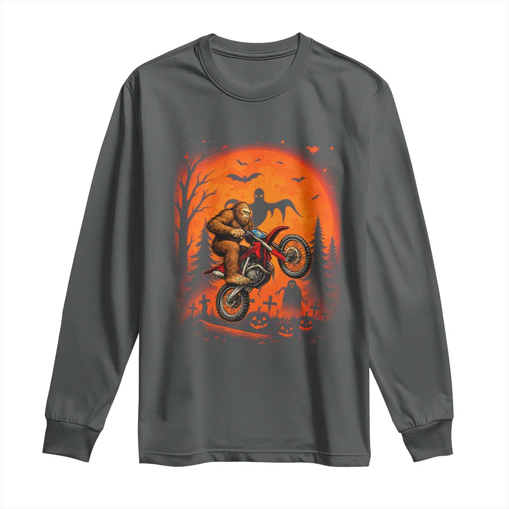 Bigfoot Dirt Bike Long Sleeve Shirt Sasquatch Halloween Creepy Biker TS14 Dark Heather Print Your Wear