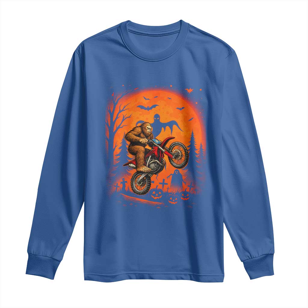 Bigfoot Dirt Bike Long Sleeve Shirt Sasquatch Halloween Creepy Biker TS14 Royal Blue Print Your Wear