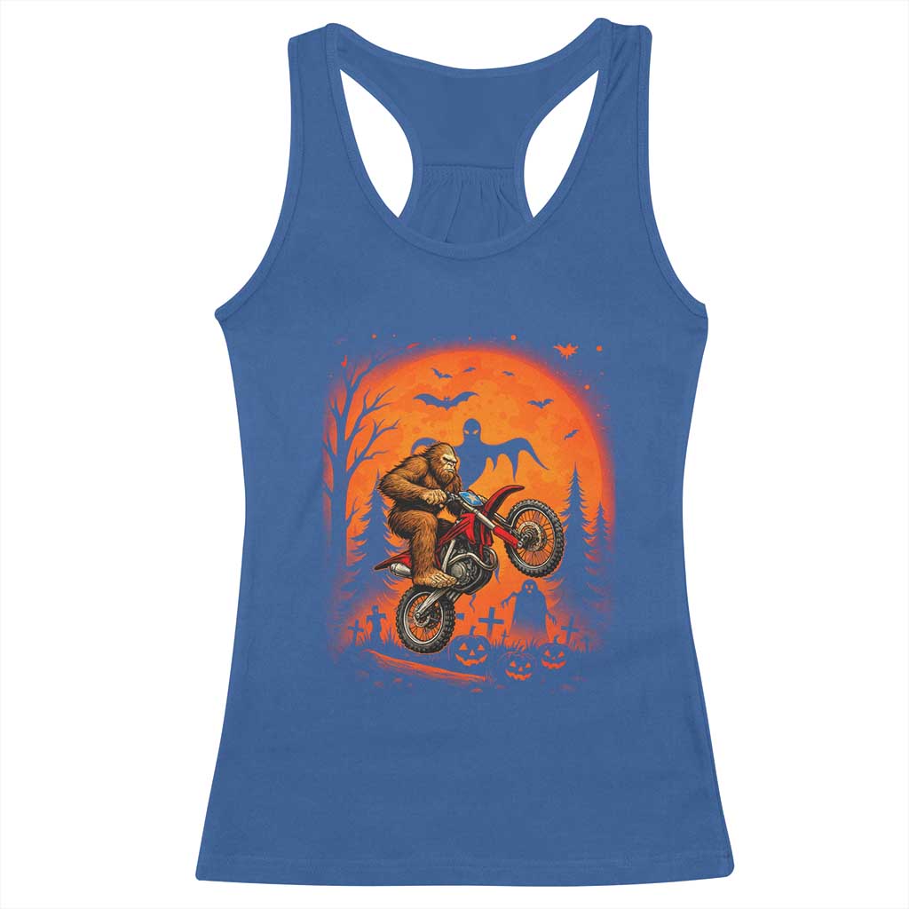 Bigfoot Dirt Bike Racerback Tank Top Sasquatch Halloween Creepy Biker TS14 Royal Blue Print Your Wear