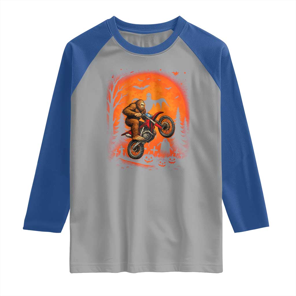 Bigfoot Dirt Bike Raglan Shirt Sasquatch Halloween Creepy Biker TS14 Sport Gray Royal Print Your Wear