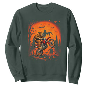 Bigfoot Dirt Bike Sweatshirt Sasquatch Halloween Creepy Biker TS14 Dark Forest Green Print Your Wear
