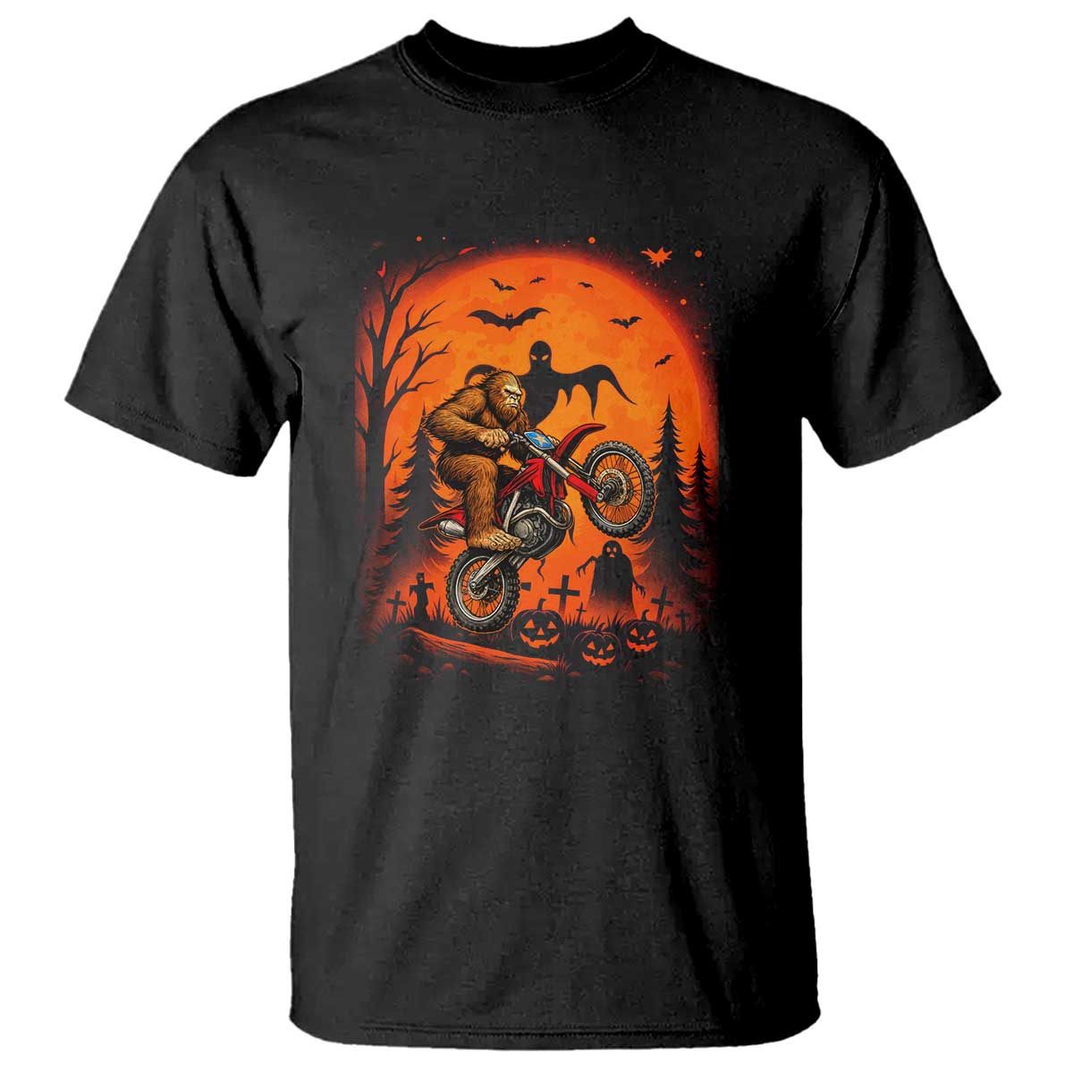 Bigfoot Dirt Bike T Shirt Sasquatch Halloween Creepy Biker TS14 Black Print Your Wear