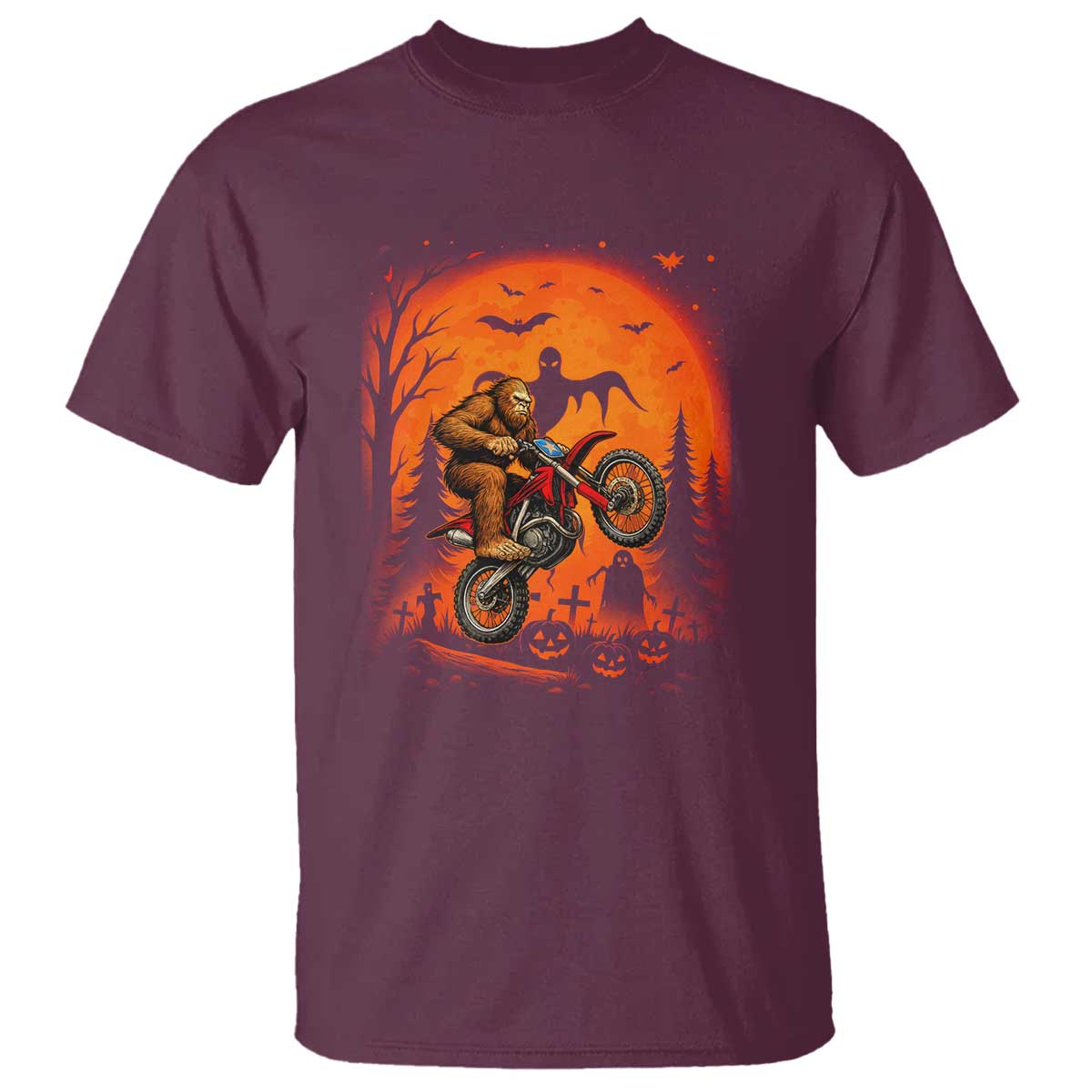 Bigfoot Dirt Bike T Shirt Sasquatch Halloween Creepy Biker TS14 Maroon Print Your Wear