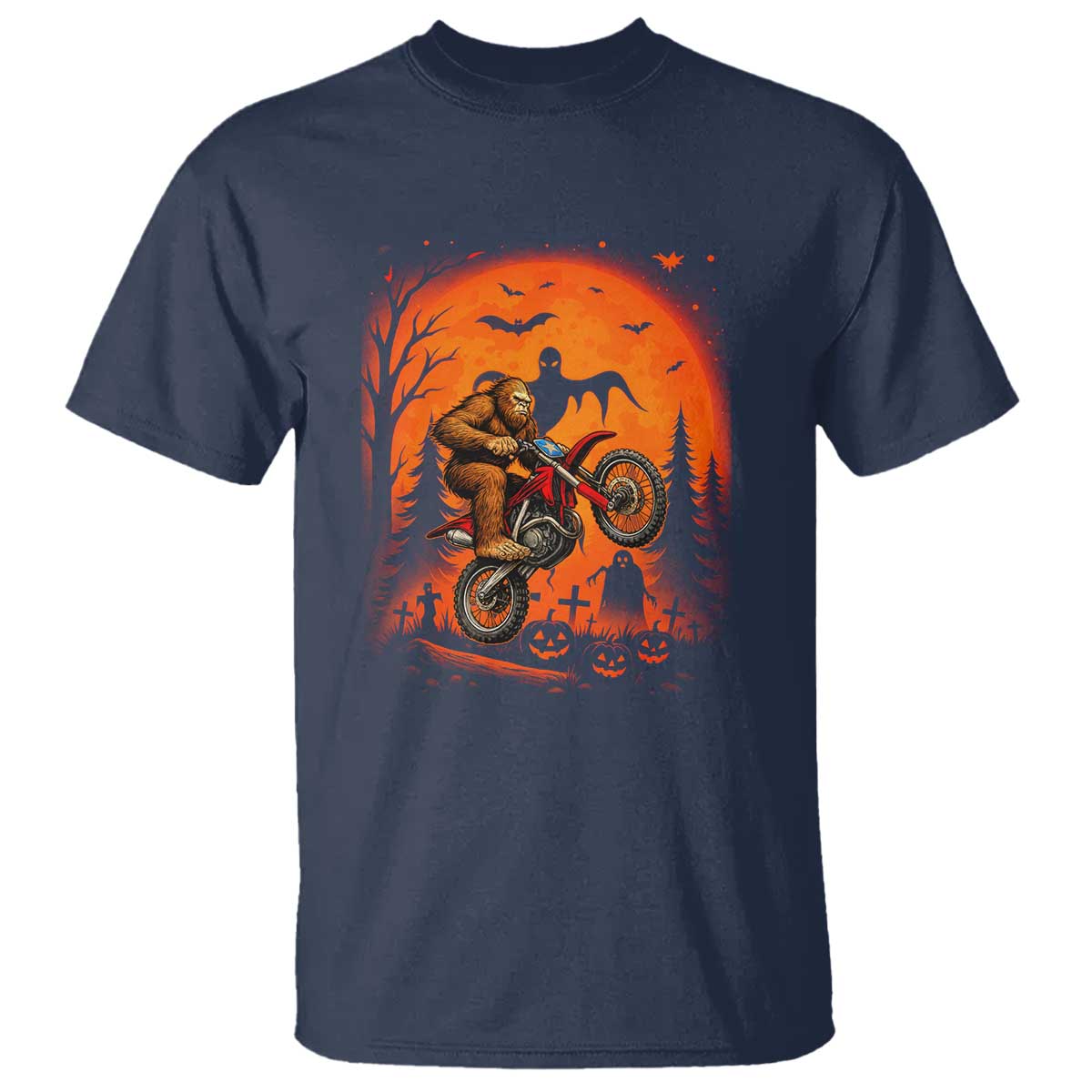 Bigfoot Dirt Bike T Shirt Sasquatch Halloween Creepy Biker TS14 Navy Print Your Wear