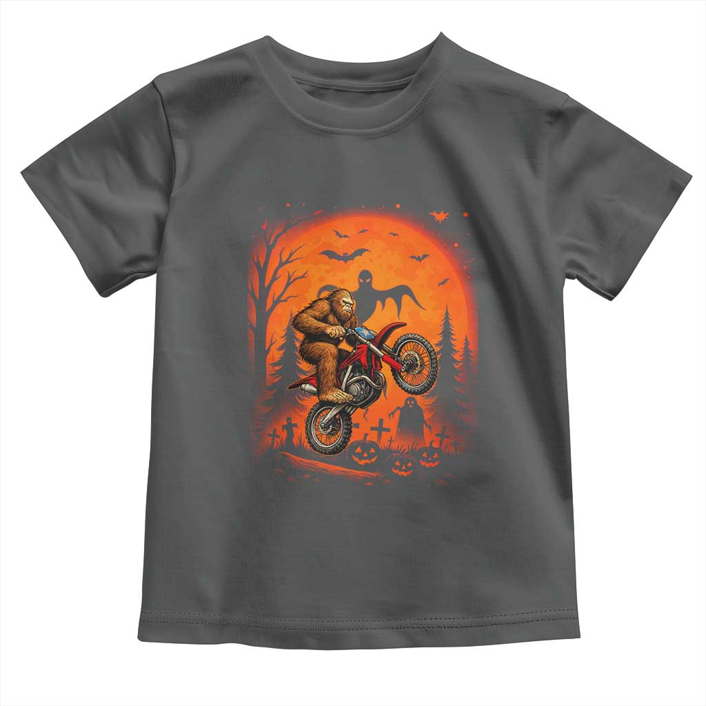 Bigfoot Dirt Bike Toddler T Shirt Sasquatch Halloween Creepy Biker TS14 Dark Heather Print Your Wear