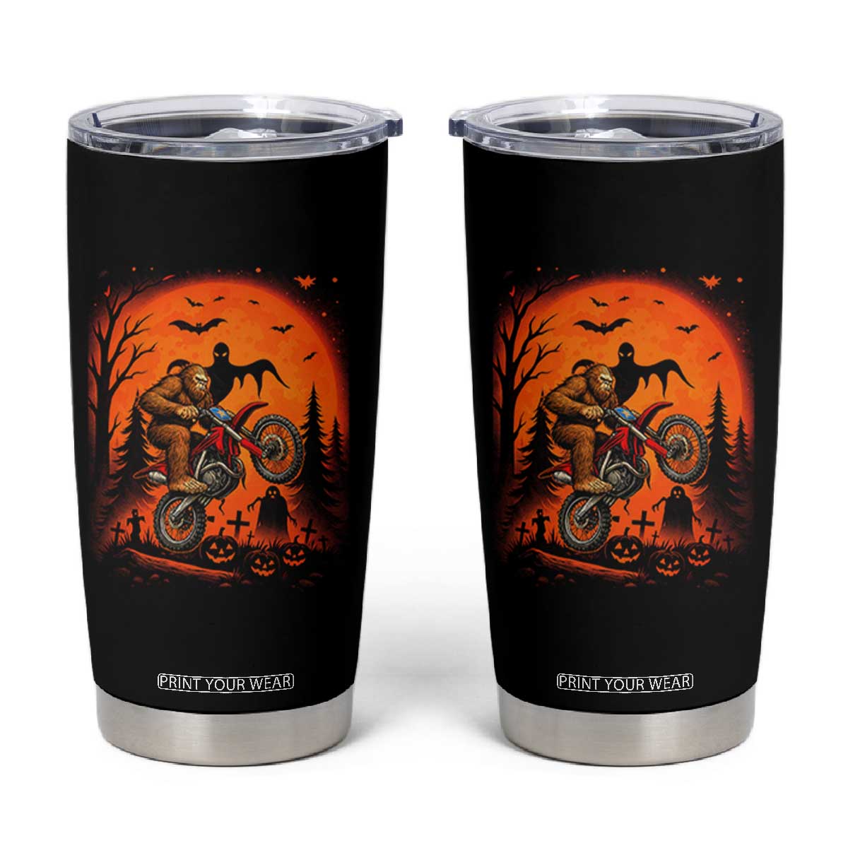 Bigfoot Dirt Bike Tumbler Cup Sasquatch Halloween Creepy Biker TS14 Black Print Your Wear