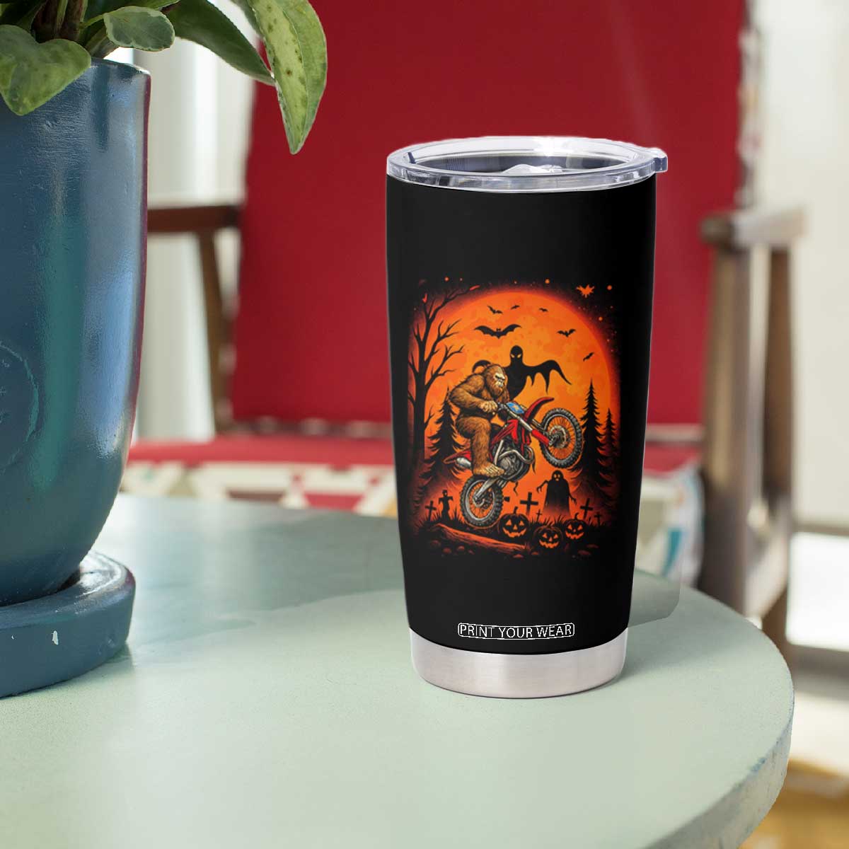 Bigfoot Dirt Bike Tumbler Cup Sasquatch Halloween Creepy Biker TS14 Print Your Wear