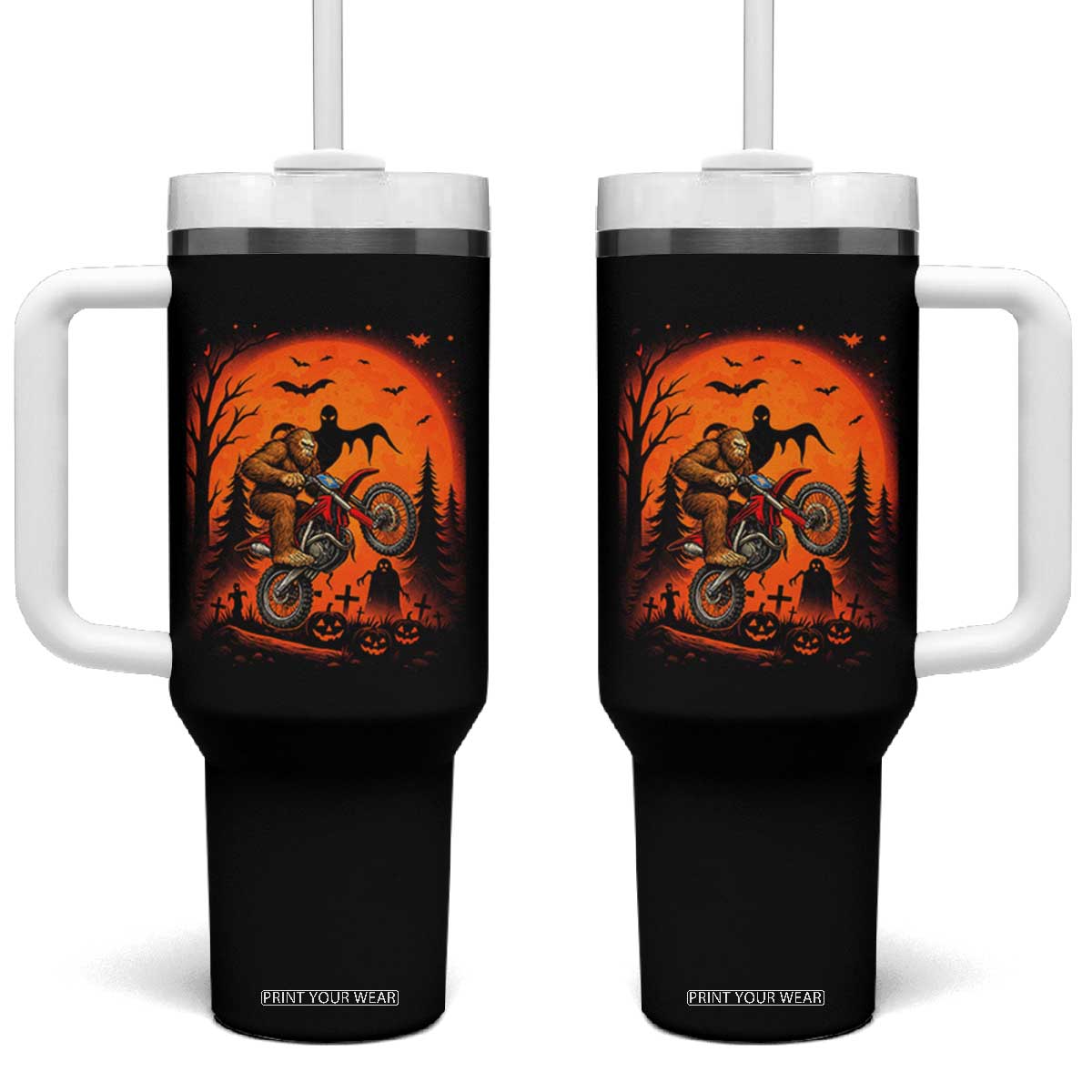 Bigfoot Dirt Bike Tumbler With Handle Sasquatch Halloween Creepy Biker TS14 One Size: 40 oz Black Print Your Wear