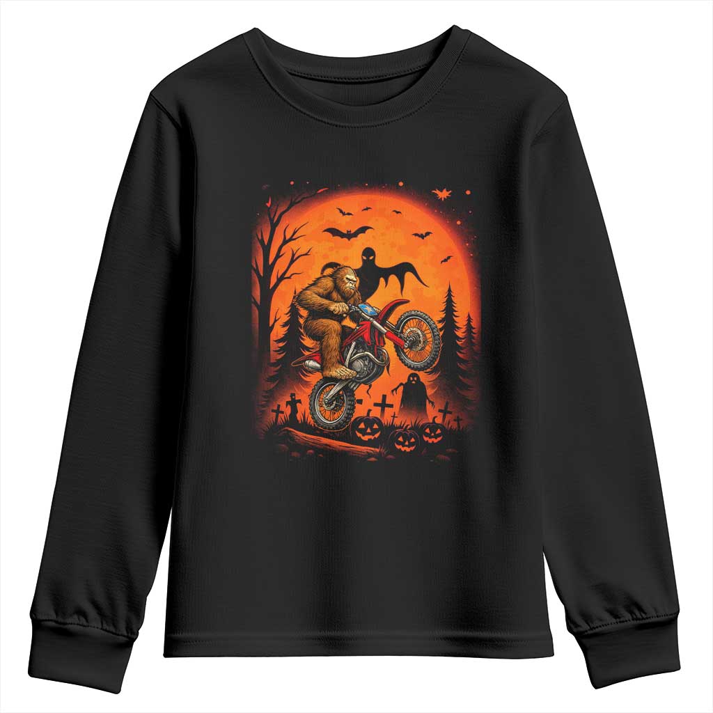 Bigfoot Dirt Bike Youth Sweatshirt Sasquatch Halloween Creepy Biker TS14 Black Print Your Wear