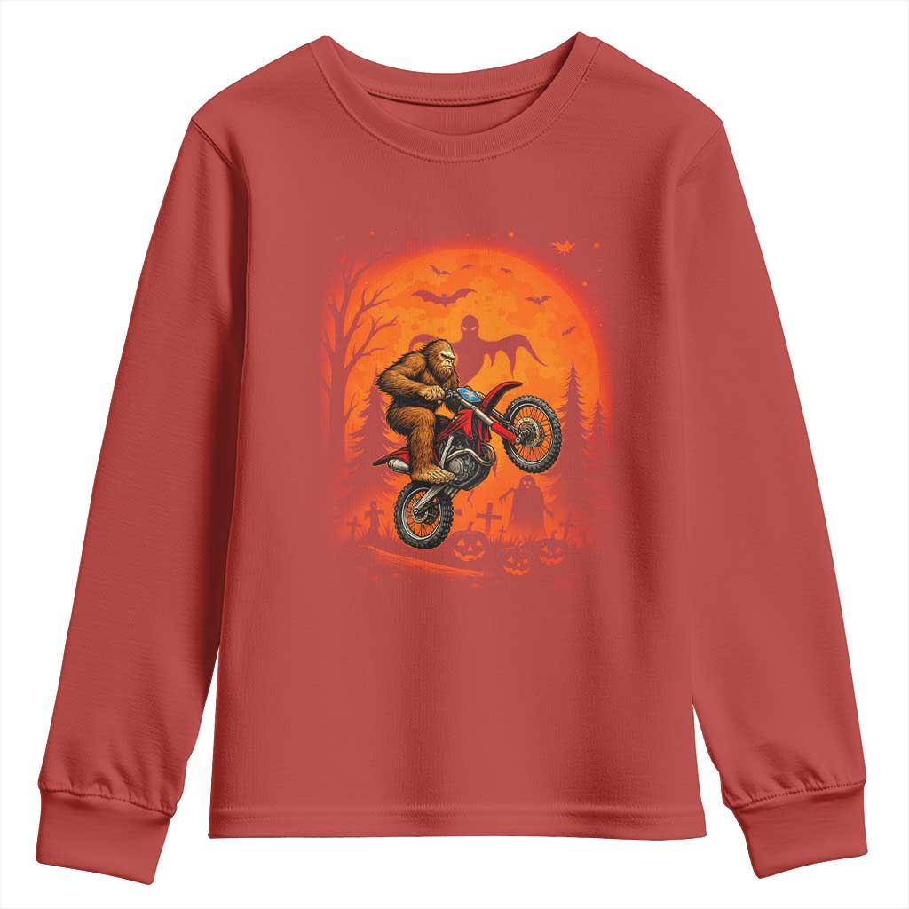 Bigfoot Dirt Bike Youth Sweatshirt Sasquatch Halloween Creepy Biker TS14 Red Print Your Wear