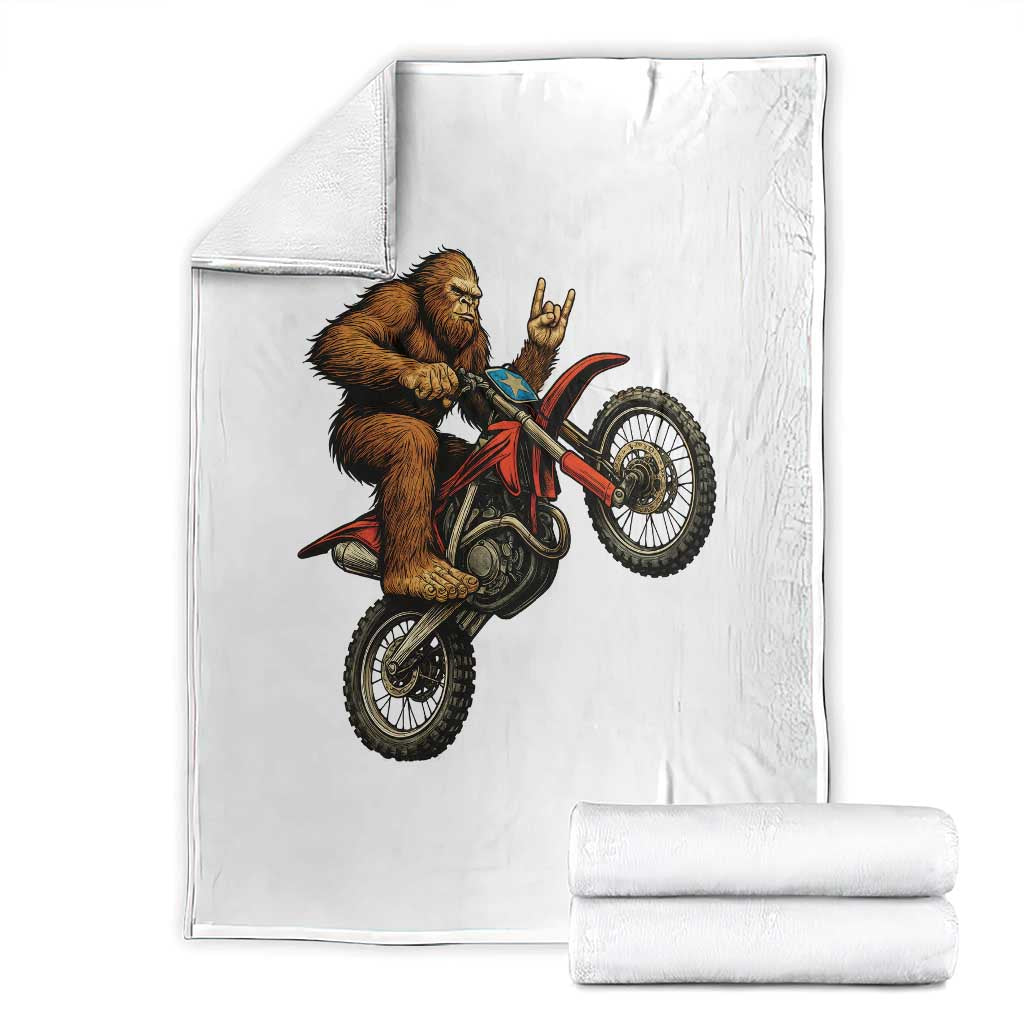 Bigfoot Dirt Bike Throw Blanket Motocross Sasquatch Rock On Hand TS14 White Print Your Wear