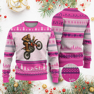 Bigfoot Dirt Bike Ugly Christmas Sweater Motocross Sasquatch Rock On Hand TS14 Hot Pink Print Your Wear