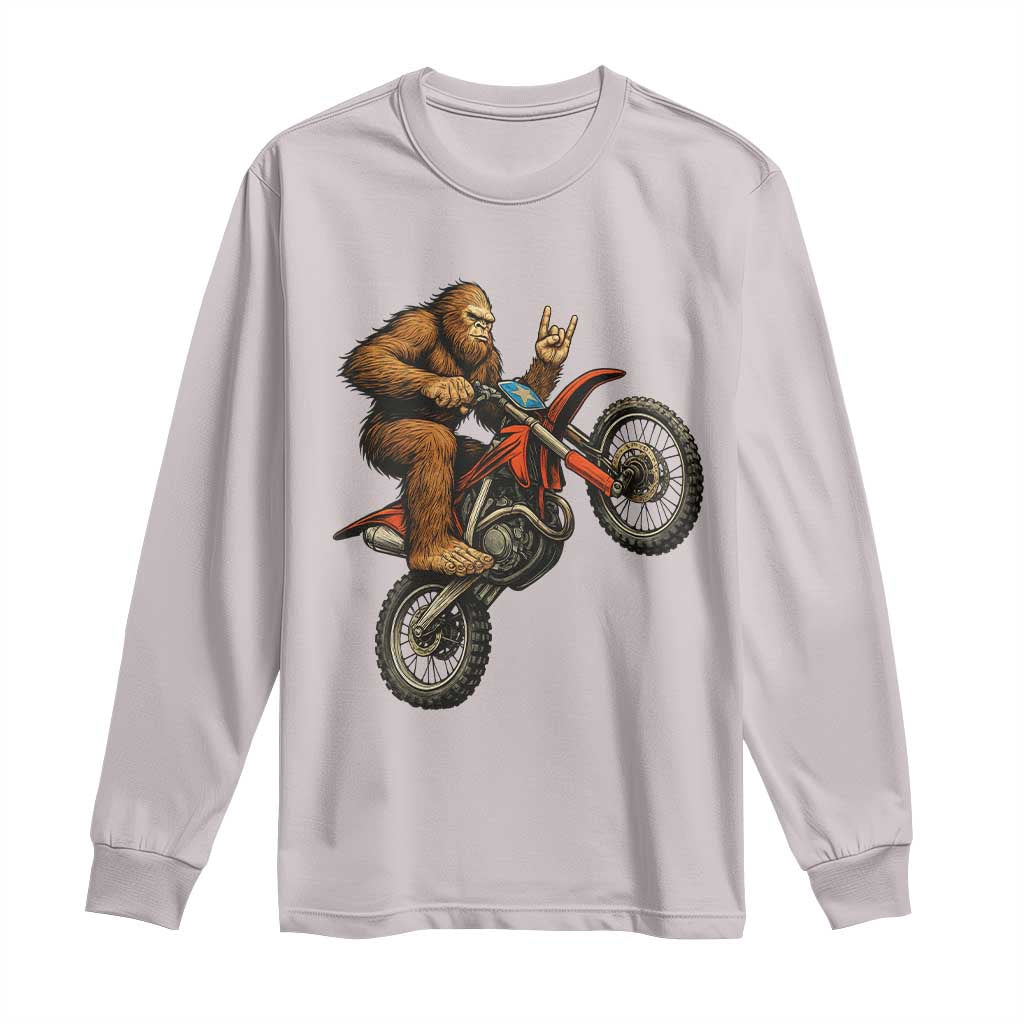 Bigfoot Dirt Bike Long Sleeve Shirt Motocross Sasquatch Rock On Hand TS14 Ice Gray Print Your Wear