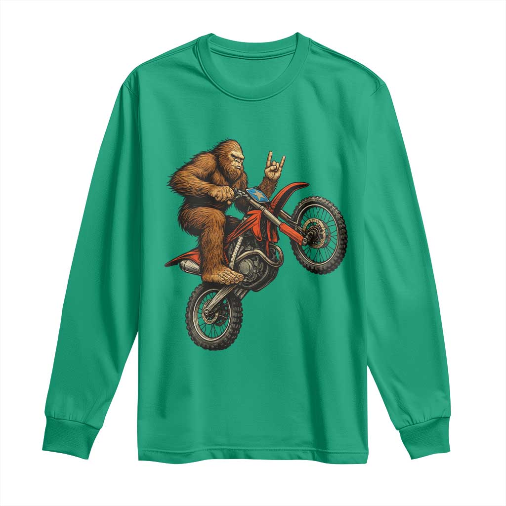 Bigfoot Dirt Bike Long Sleeve Shirt Motocross Sasquatch Rock On Hand TS14 Irish Green Print Your Wear
