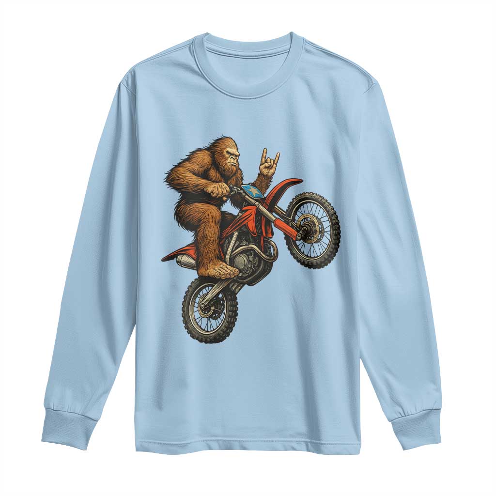 Bigfoot Dirt Bike Long Sleeve Shirt Motocross Sasquatch Rock On Hand TS14 Light Blue Print Your Wear