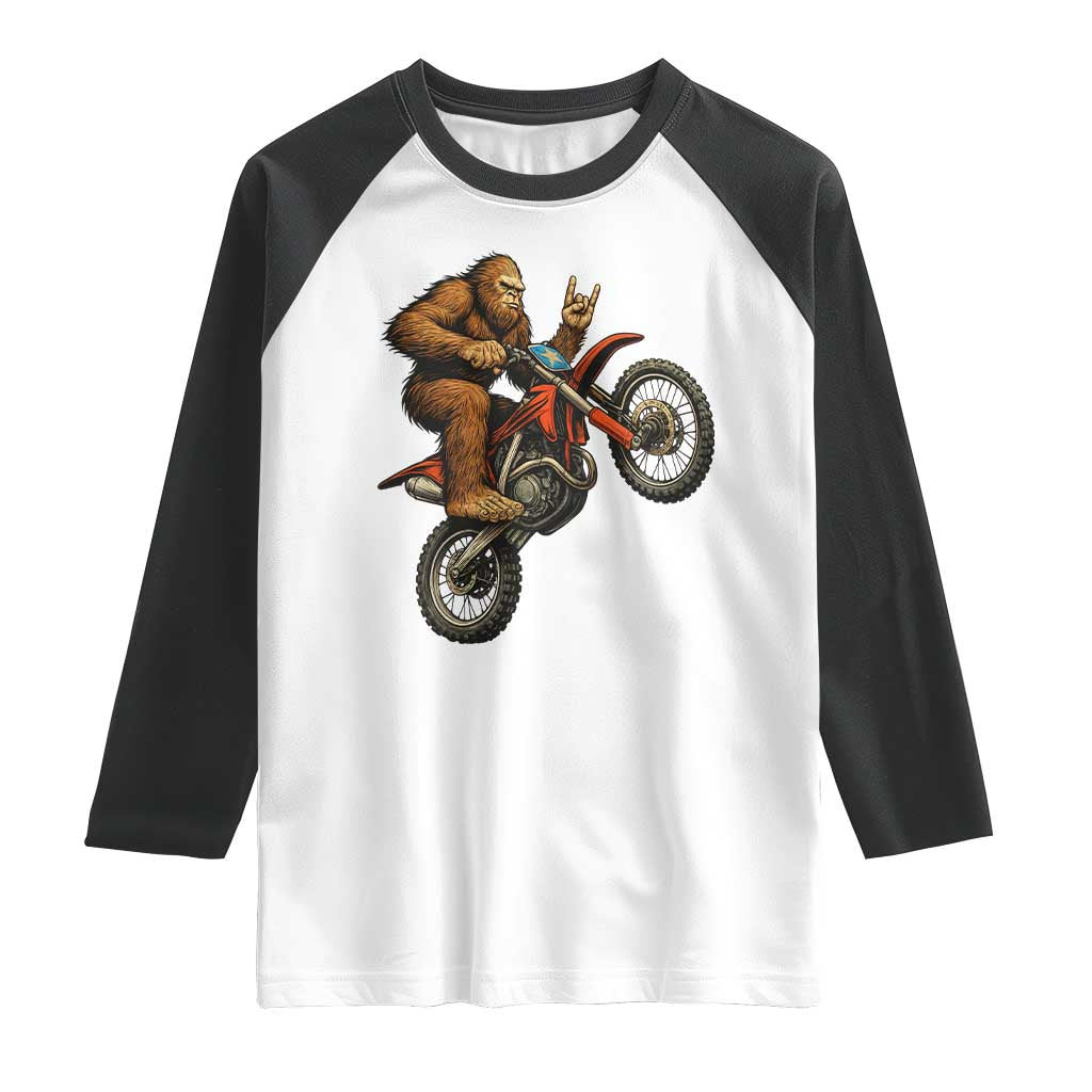 Bigfoot Dirt Bike Raglan Shirt Motocross Sasquatch Rock On Hand TS14 White Black Print Your Wear