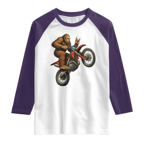 Bigfoot Dirt Bike Raglan Shirt Motocross Sasquatch Rock On Hand TS14 White Purple Print Your Wear