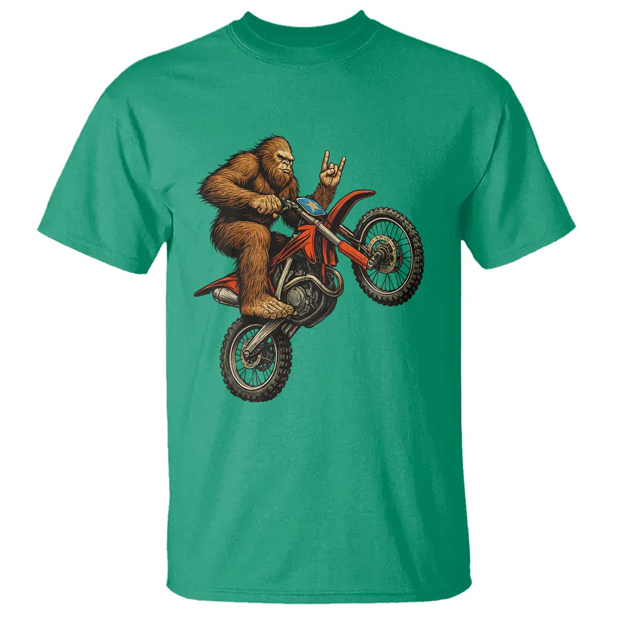 Bigfoot Dirt Bike T Shirt Motocross Sasquatch Rock On Hand TS14 Irish Green Print Your Wear