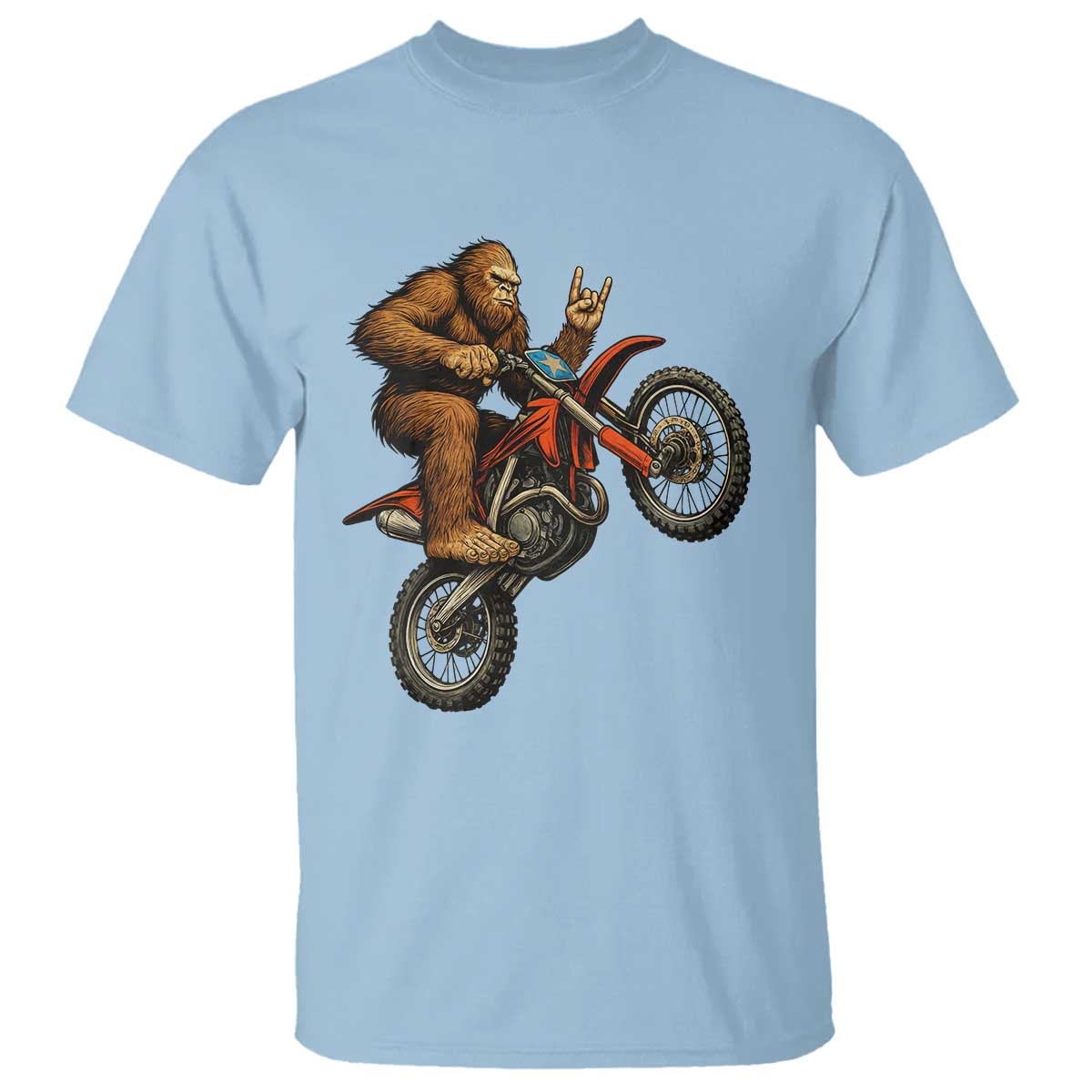 Bigfoot Dirt Bike T Shirt Motocross Sasquatch Rock On Hand TS14 Light Blue Print Your Wear