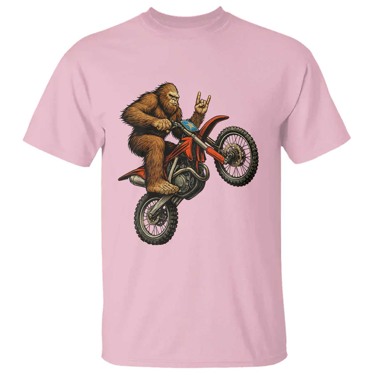 Bigfoot Dirt Bike T Shirt Motocross Sasquatch Rock On Hand TS14 Light Pink Print Your Wear