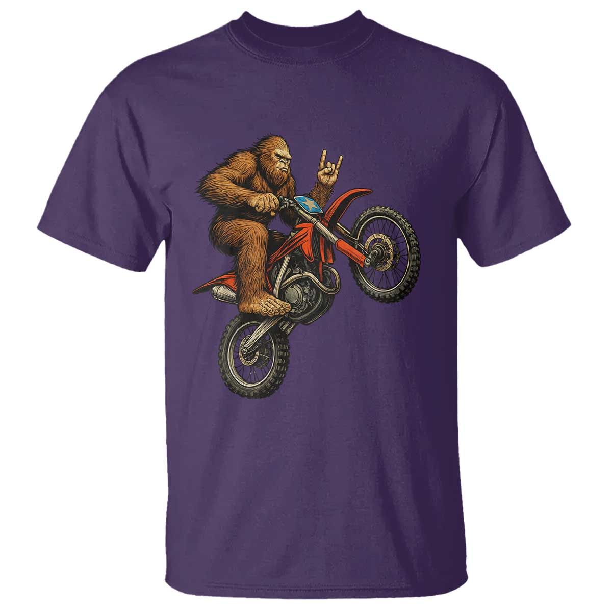 Bigfoot Dirt Bike T Shirt Motocross Sasquatch Rock On Hand TS14 Purple Print Your Wear