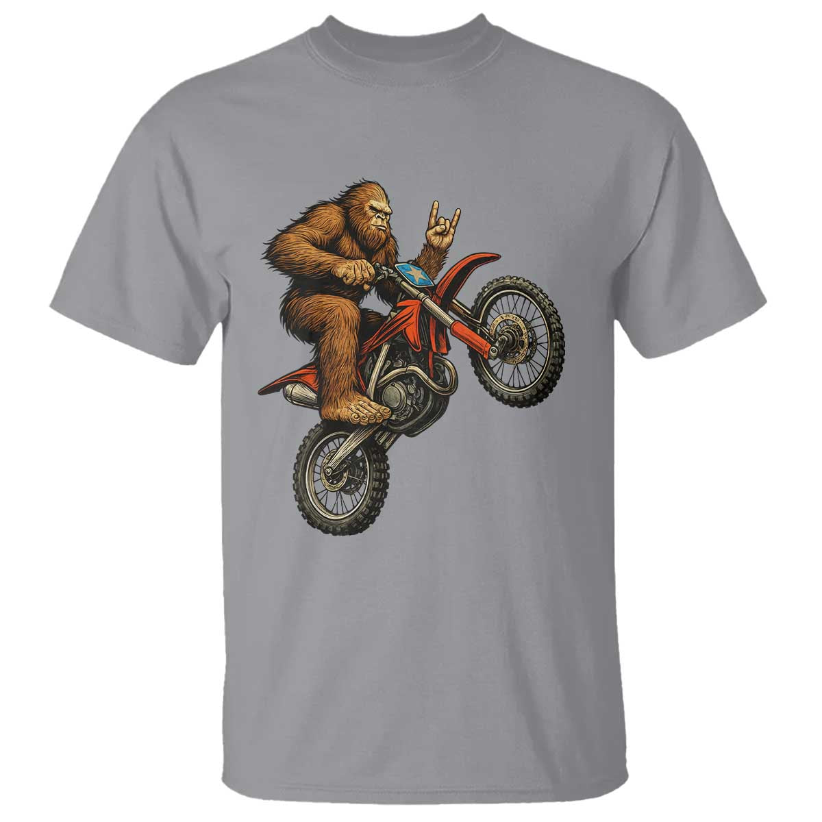 Bigfoot Dirt Bike T Shirt Motocross Sasquatch Rock On Hand TS14 Sport Gray Print Your Wear