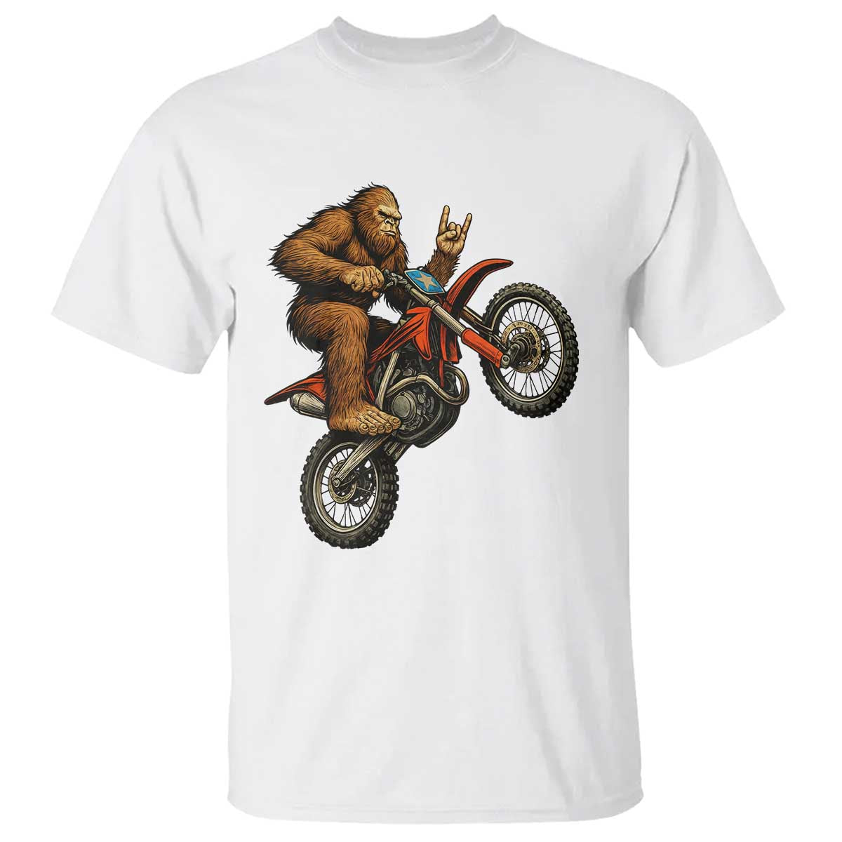Bigfoot Dirt Bike T Shirt Motocross Sasquatch Rock On Hand TS14 White Print Your Wear