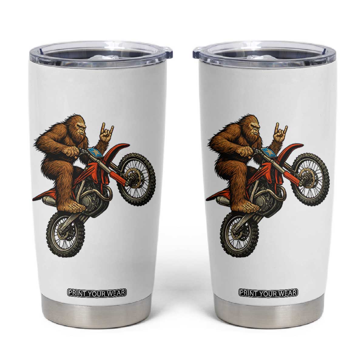 Bigfoot Dirt Bike Tumbler Cup Motocross Sasquatch Rock On Hand TS14 White Print Your Wear