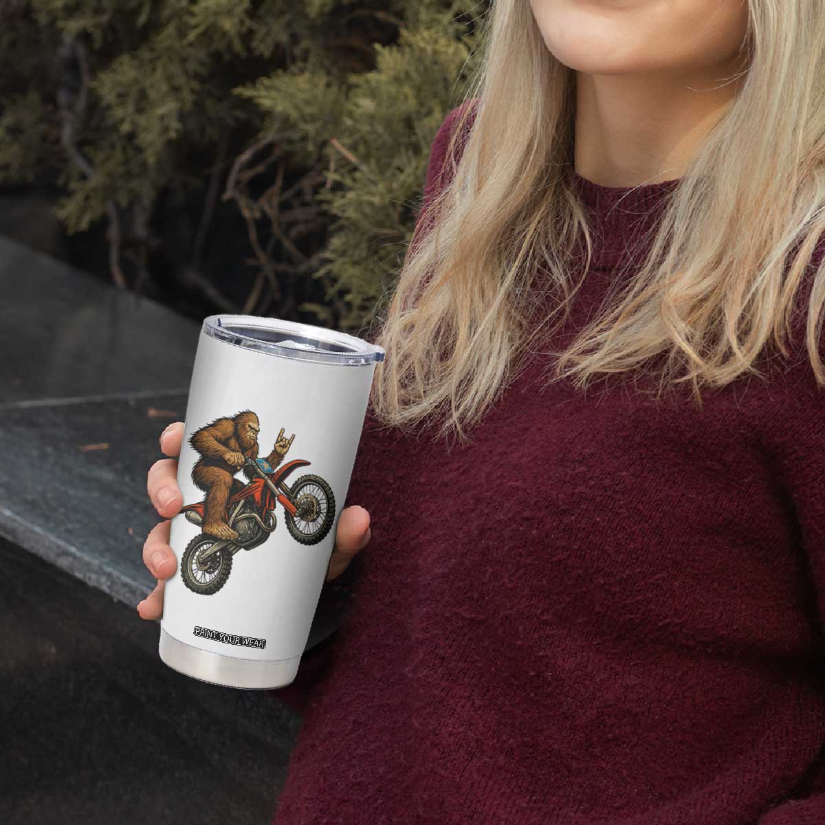 Bigfoot Dirt Bike Tumbler Cup Motocross Sasquatch Rock On Hand TS14 Print Your Wear
