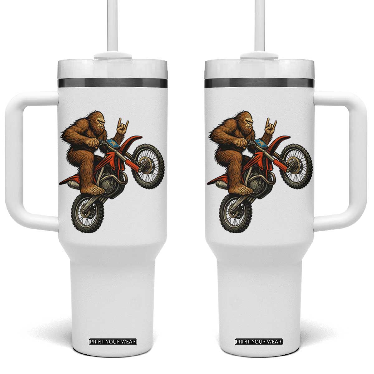 Bigfoot Dirt Bike Tumbler With Handle Motocross Sasquatch Rock On Hand TS14 One Size: 40 oz White Print Your Wear