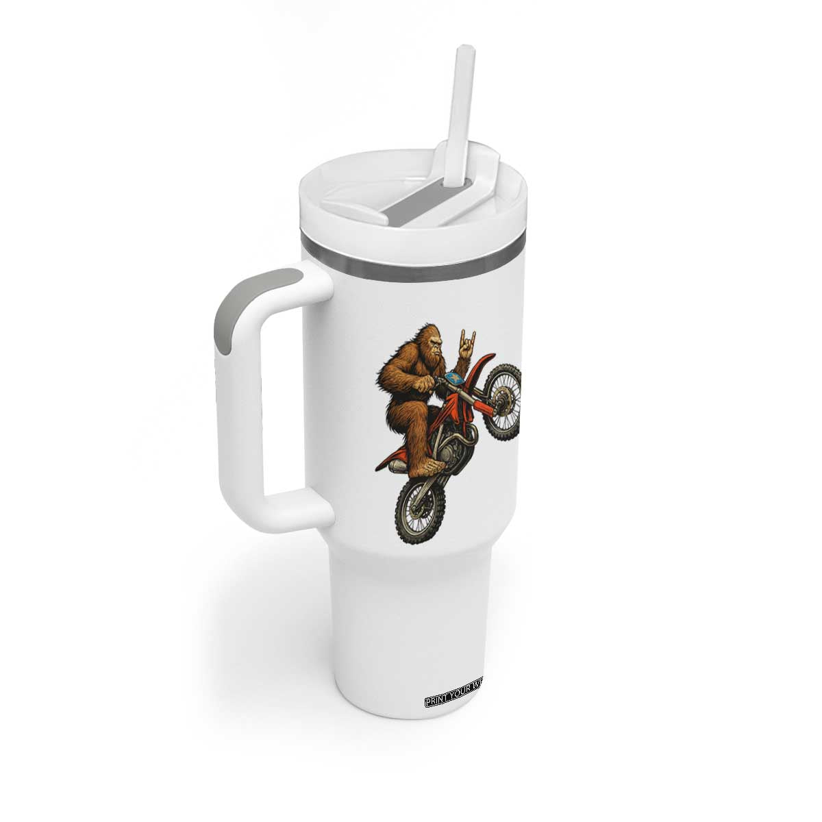 Bigfoot Dirt Bike Tumbler With Handle Motocross Sasquatch Rock On Hand TS14 Print Your Wear