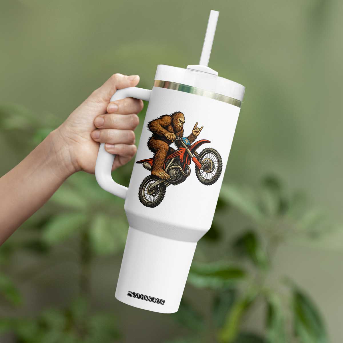 Bigfoot Dirt Bike Tumbler With Handle Motocross Sasquatch Rock On Hand TS14 Print Your Wear