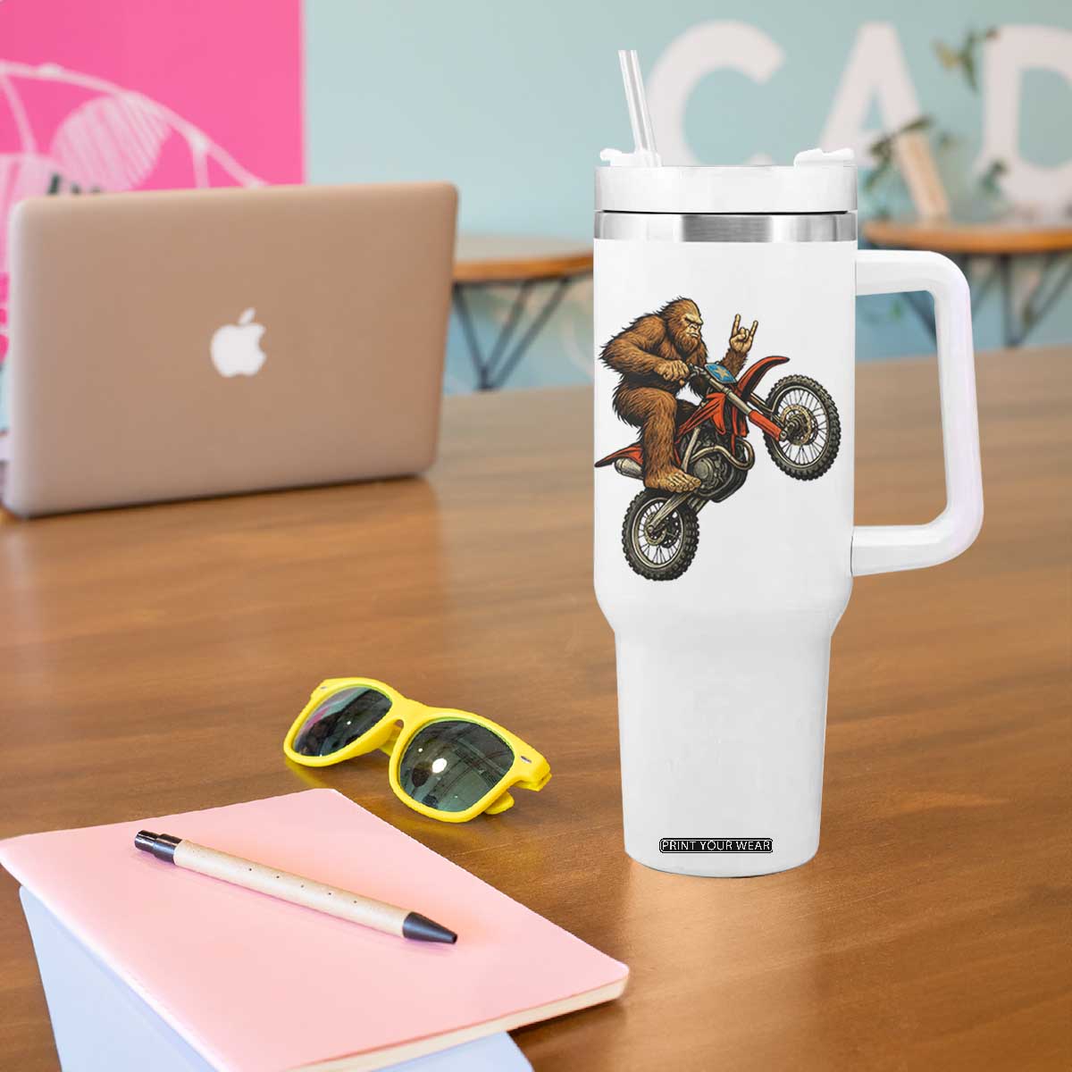 Bigfoot Dirt Bike Tumbler With Handle Motocross Sasquatch Rock On Hand TS14 Print Your Wear
