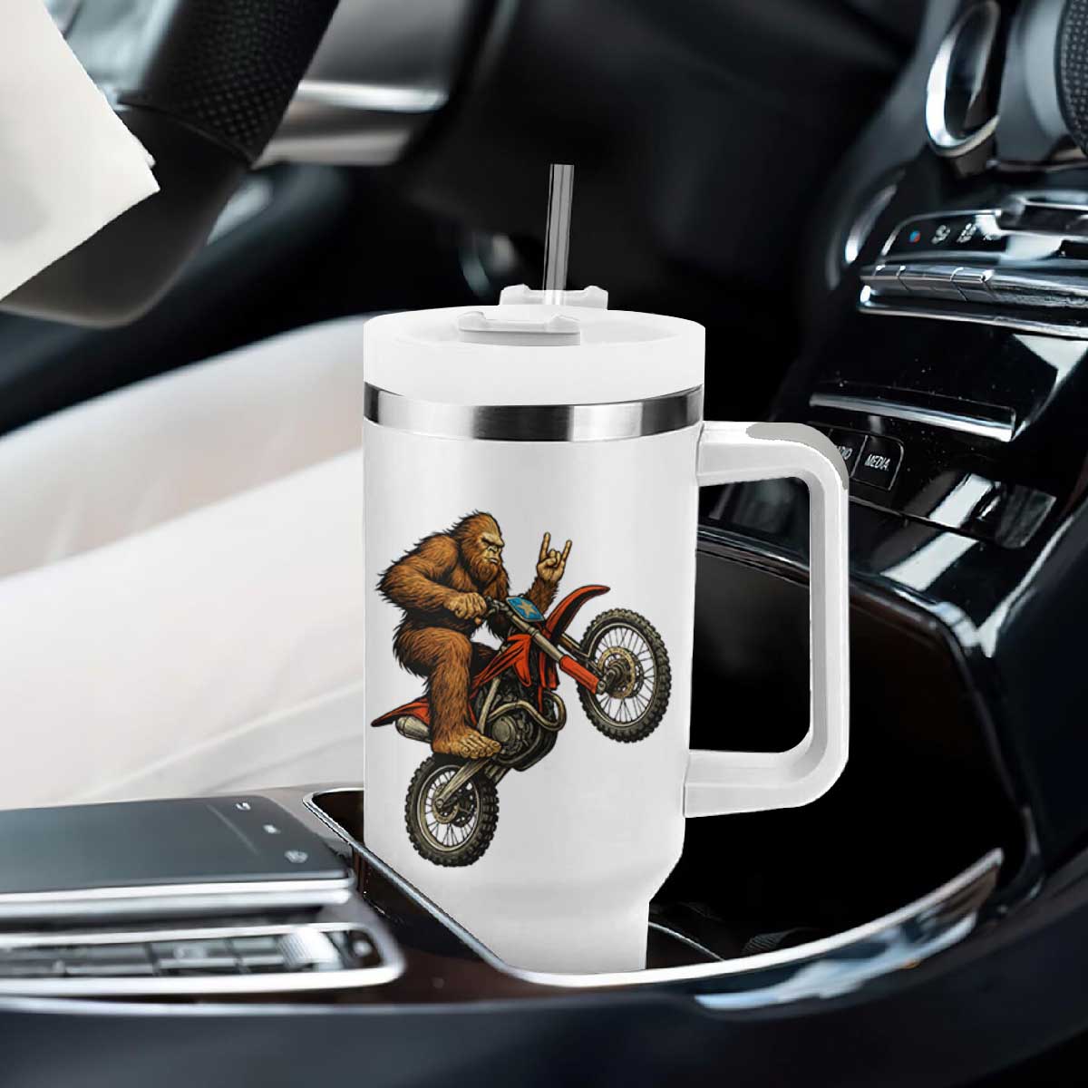Bigfoot Dirt Bike Tumbler With Handle Motocross Sasquatch Rock On Hand TS14 Print Your Wear