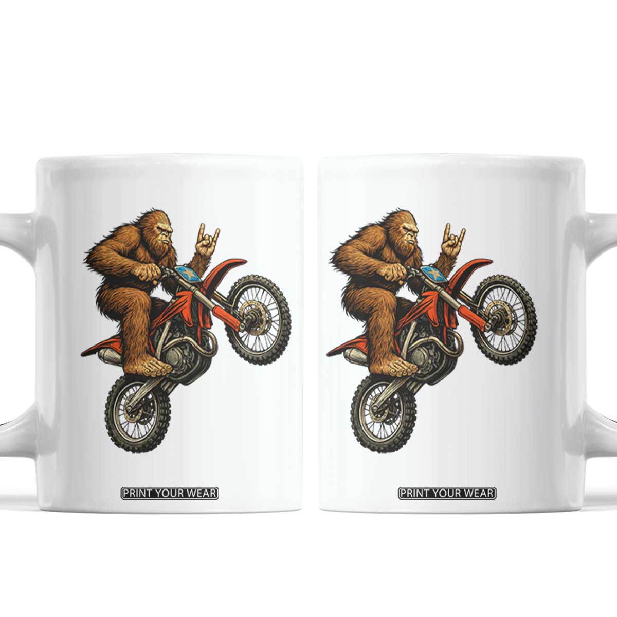 Bigfoot Dirt Bike Coffee Mug Motocross Sasquatch Rock On Hand TS14 White Print Your Wear