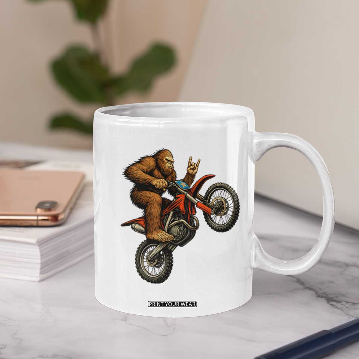 Bigfoot Dirt Bike Coffee Mug Motocross Sasquatch Rock On Hand TS14 Print Your Wear