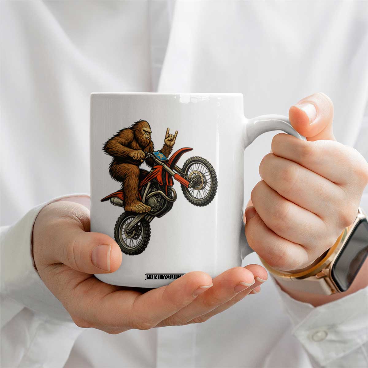 Bigfoot Dirt Bike Coffee Mug Motocross Sasquatch Rock On Hand TS14 Print Your Wear