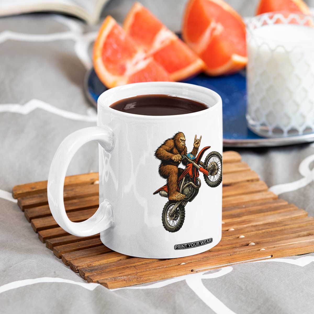 Bigfoot Dirt Bike Coffee Mug Motocross Sasquatch Rock On Hand TS14 Print Your Wear
