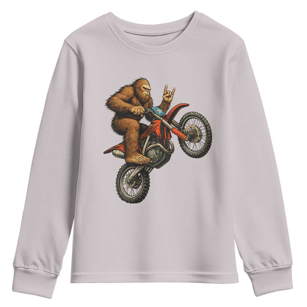 Bigfoot Dirt Bike Youth Sweatshirt Motocross Sasquatch Rock On Hand TS14 Ice Gray Print Your Wear