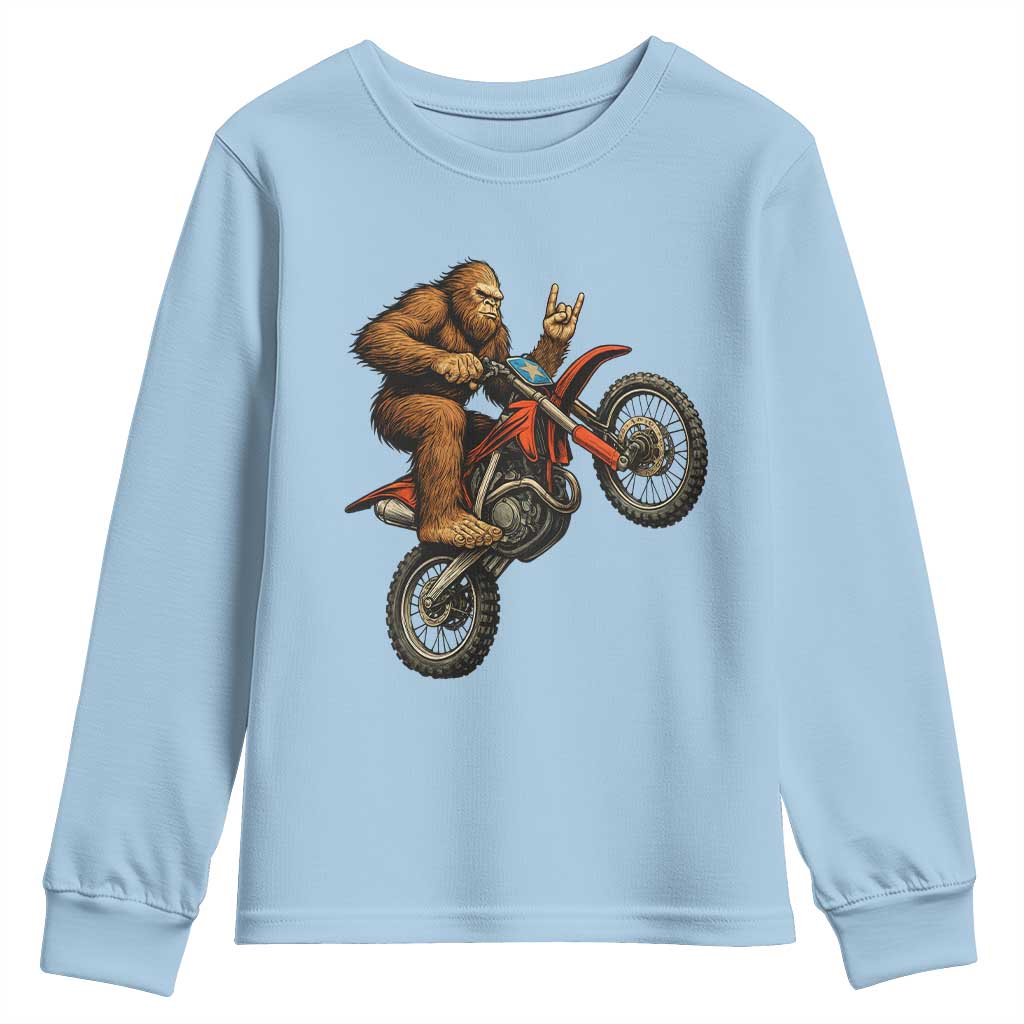 Bigfoot Dirt Bike Youth Sweatshirt Motocross Sasquatch Rock On Hand TS14 Light Blue Print Your Wear