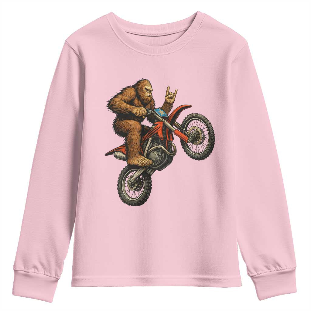 Bigfoot Dirt Bike Youth Sweatshirt Motocross Sasquatch Rock On Hand TS14 Light Pink Print Your Wear