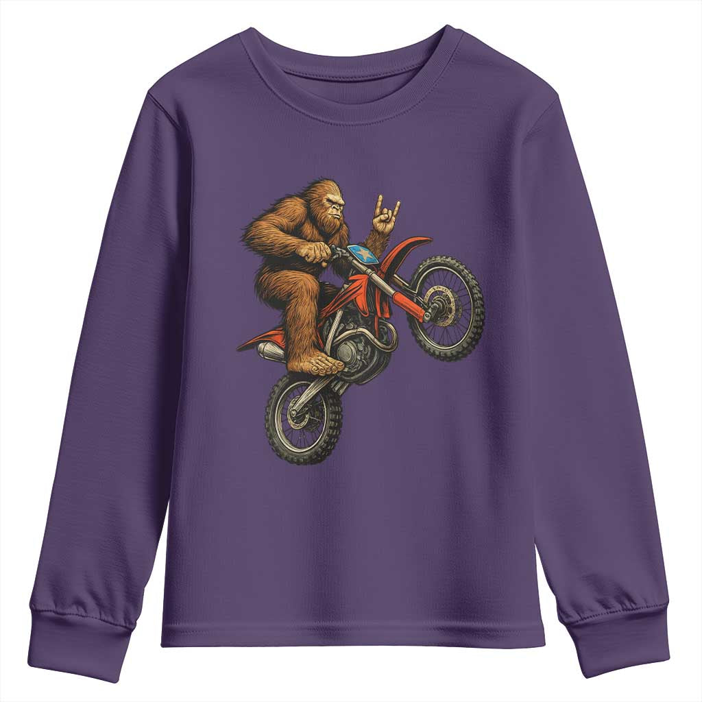 Bigfoot Dirt Bike Youth Sweatshirt Motocross Sasquatch Rock On Hand TS14 Purple Print Your Wear