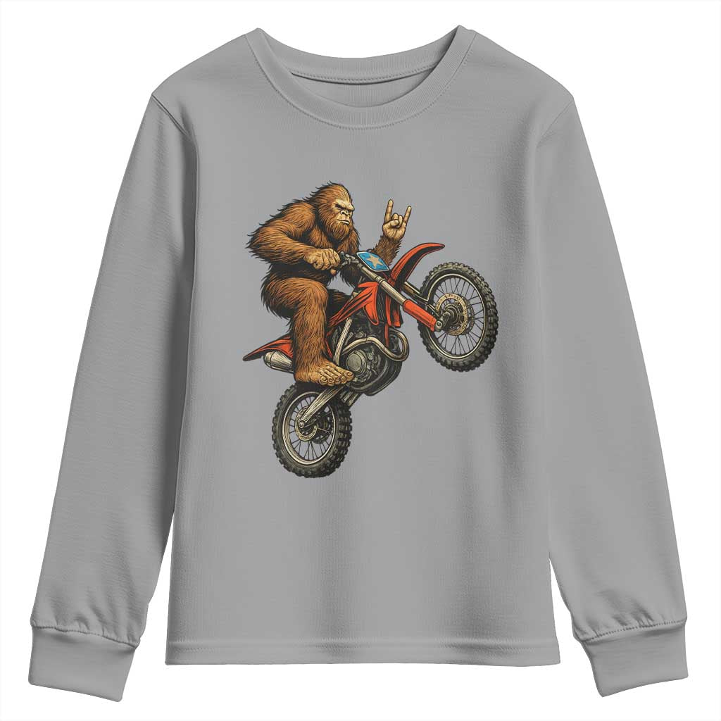 Bigfoot Dirt Bike Youth Sweatshirt Motocross Sasquatch Rock On Hand TS14 Sport Gray Print Your Wear